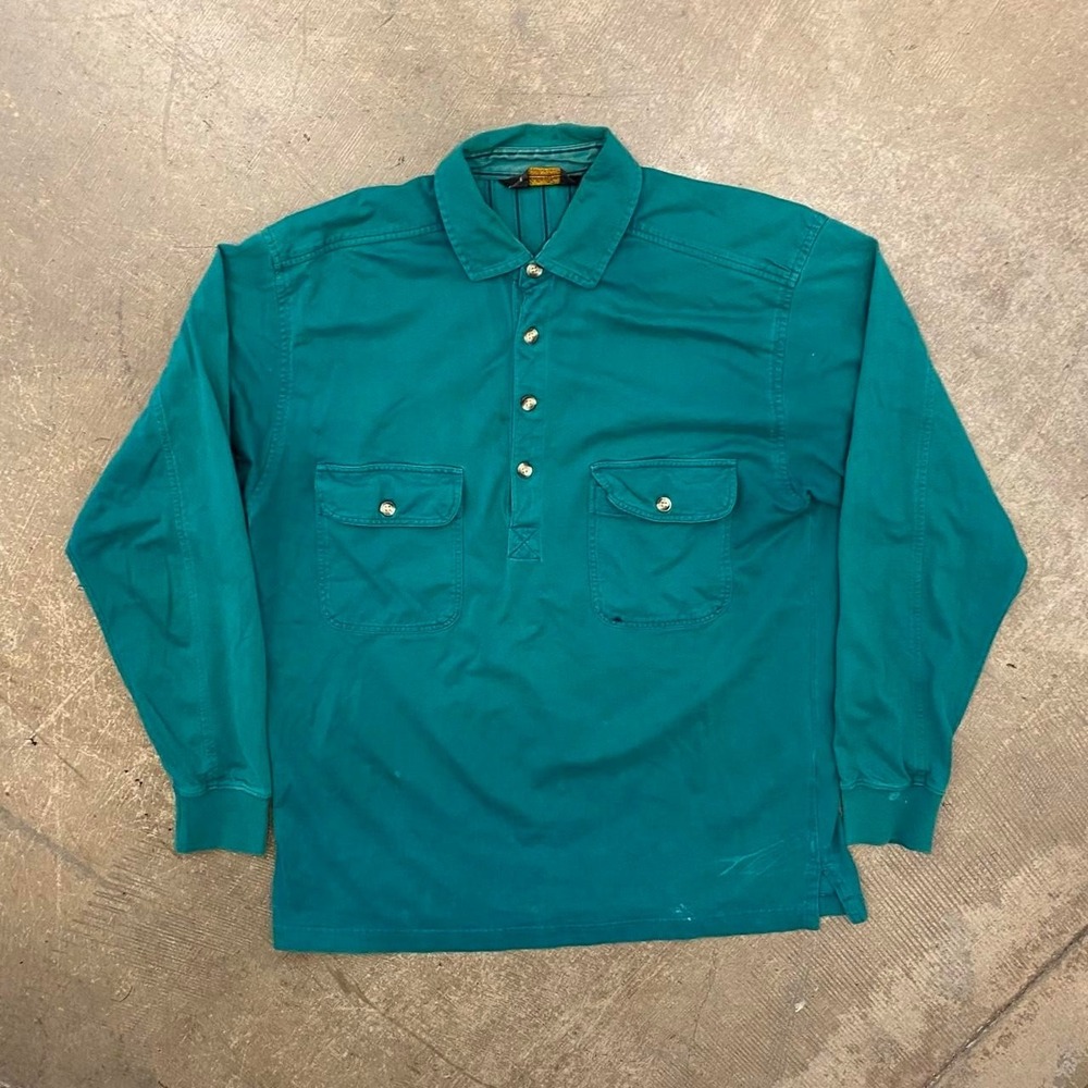 Vintage Eddie Bauer Longsleeve Polo Shirt Teal Turquoise 90s Size Medium